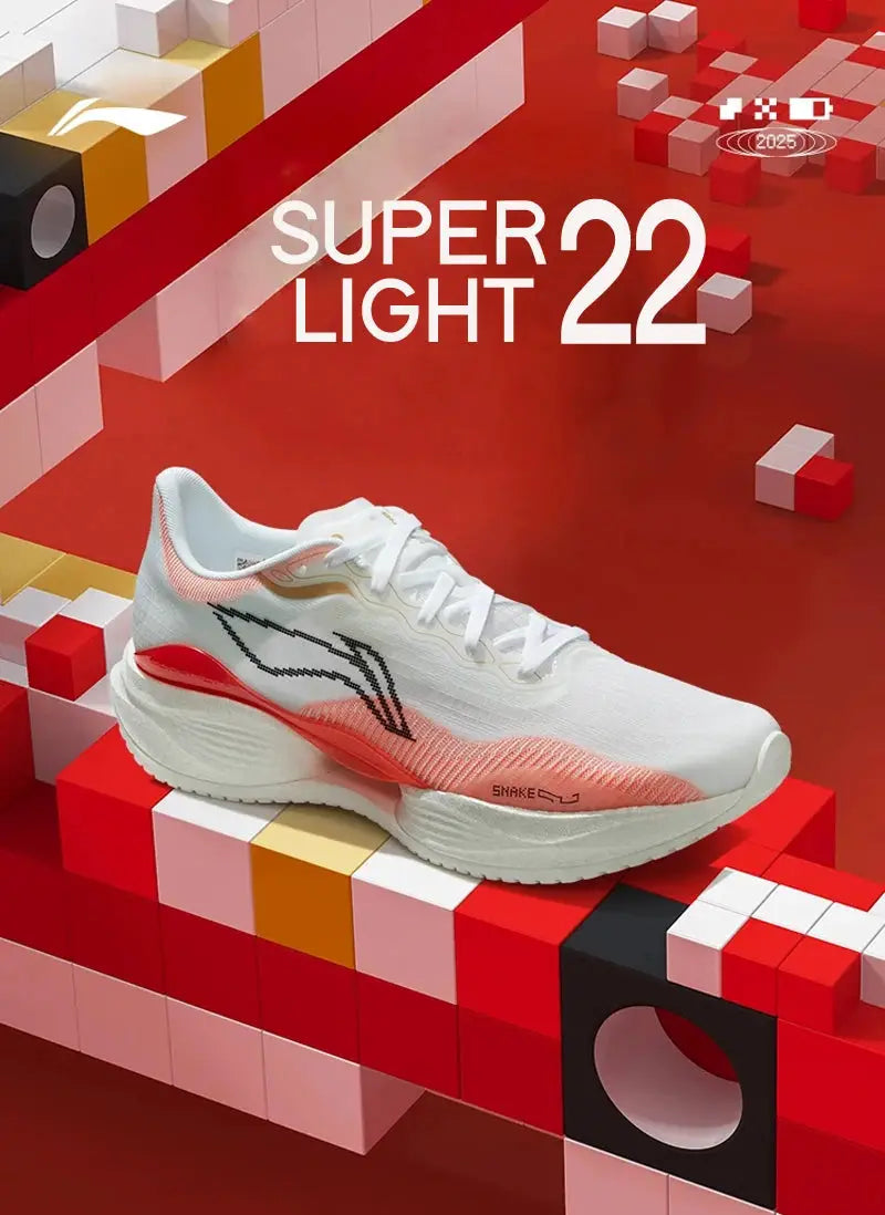 Li-Ning men's SUPER LIGHT 22 running shoe, white with pink gradient accents, black logo, anti-slip sole