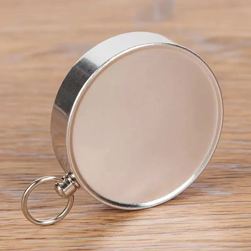 Mini aluminum alloy compass keychain pendant in silver with a round metal case