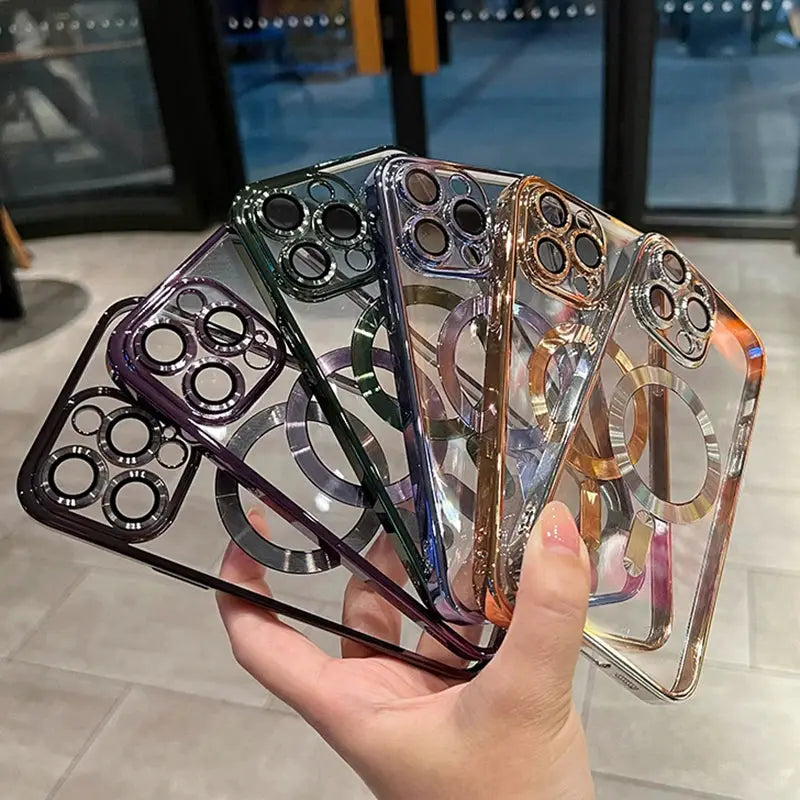 Simples Market luxury magnetic clear MagSafe case set for iPhone 11–17 Pro Max, shockproof, 6 colors