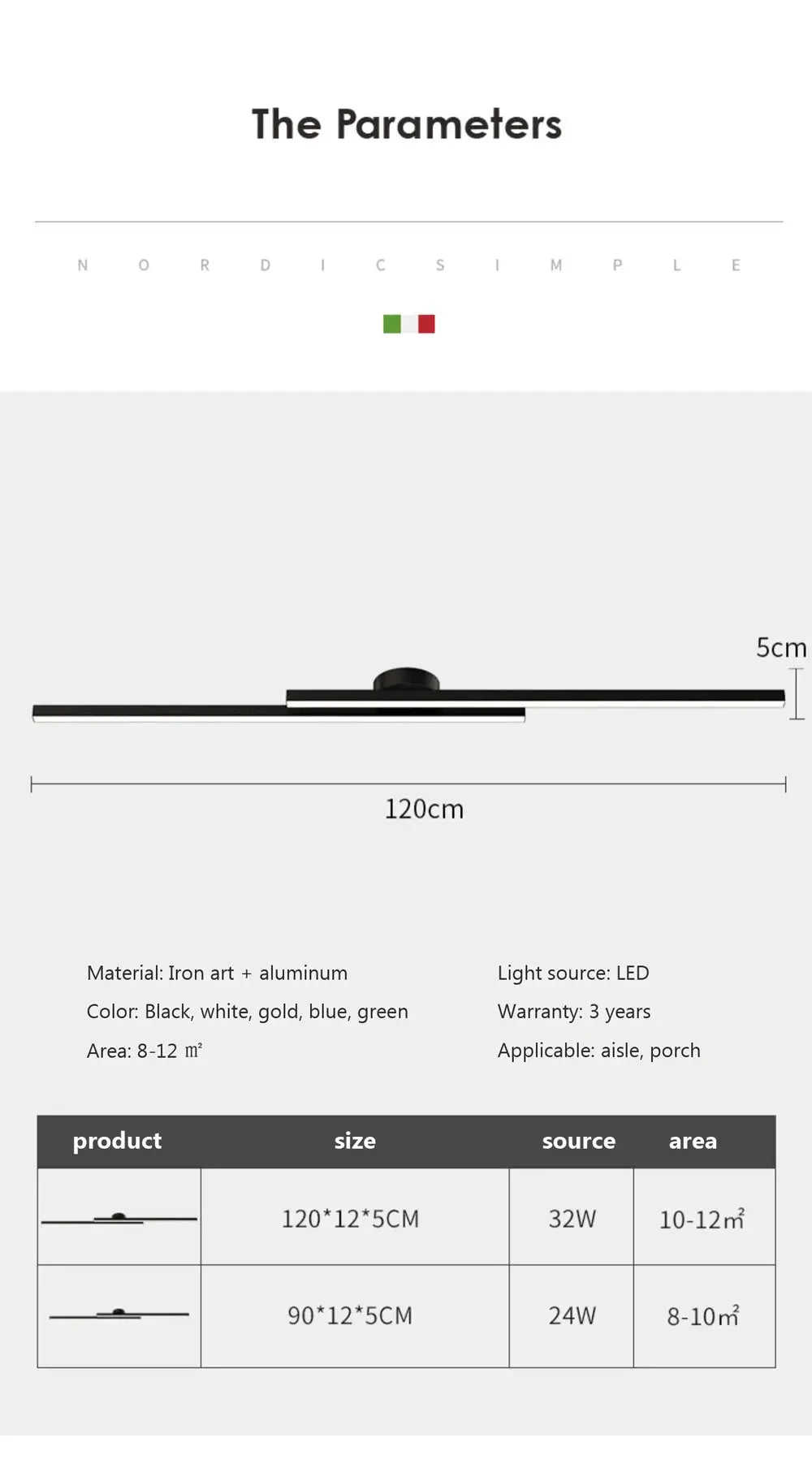 Modern LED ceiling light, black linear fixture with white diffuser, 120 cm length.