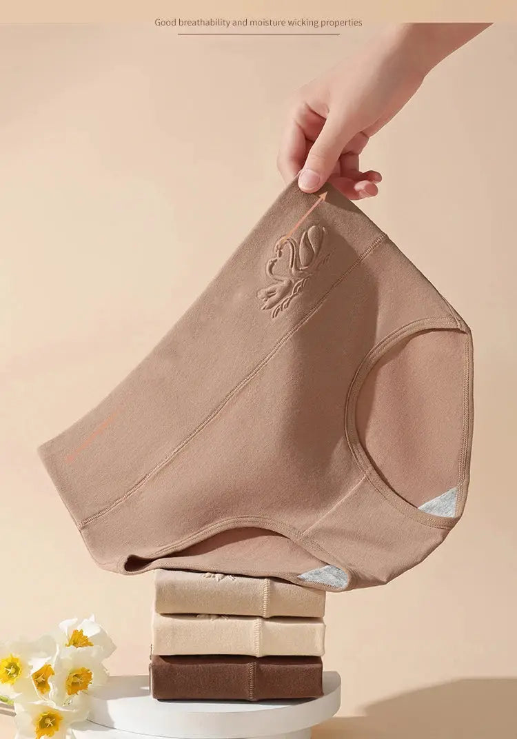 4-piece beige high-waist women's panty body-shaper underwear in breathable cotton plus size