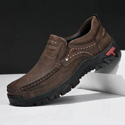 Men's brown leather loafers by Simples Market, casual slip-on with rugged outsole