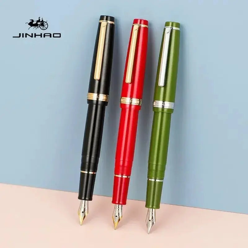 Jinhao 82 fountain pens in black, red and green, 3 pieces with metallic trims
