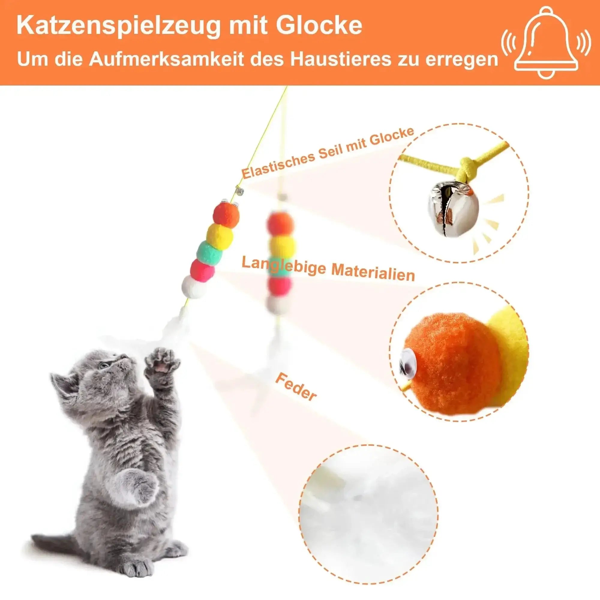 Simples Market Feather Ball Caterpillar cat toy with colorful bead strands and hanging rope