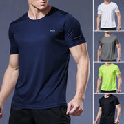Men's running shirts, 5-color set (navy, white, gray, neon lime, black); quick-dry compression tees by Simples Market