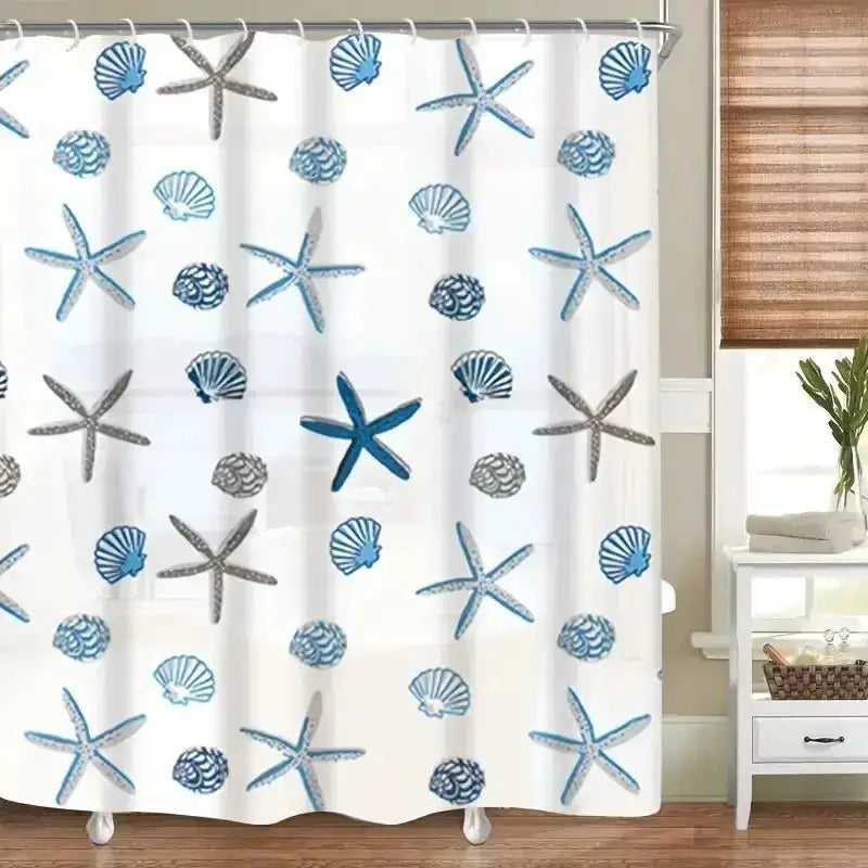 Shower curtain, Simples Market PEVA waterproof with blue starfish and seashell pattern