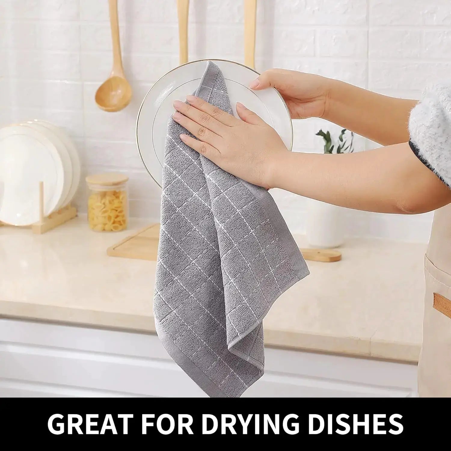 Simples Market six-pack gray cotton dish towels, 12x12 in, ultra soft and absorbent for drying dishes