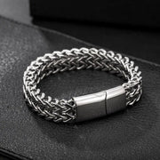 Stainless Steel Braided Double Row Front And Rear Fish Scale Bracelet With Magnetic Buckle