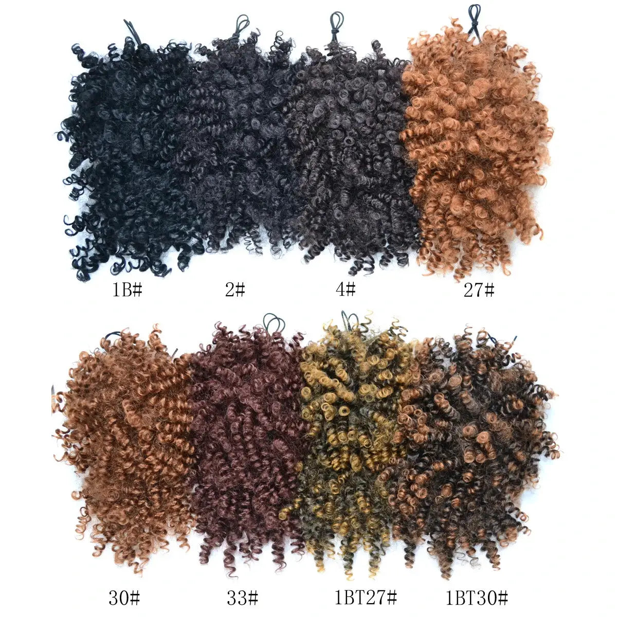 Afro Puff Updo drawstring ponytail with bangs, kinky curly synthetic hair; Simples Market, 8 color options.