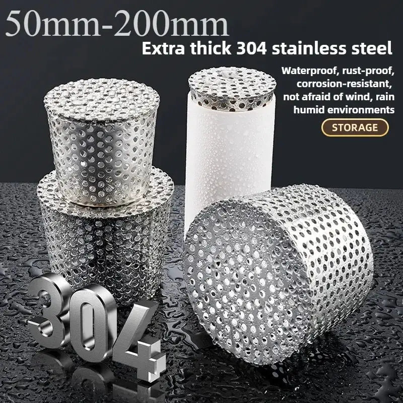 Simples Market 304 stainless steel floor drain insert; perforated anti-rat debris filter, 50–200mm