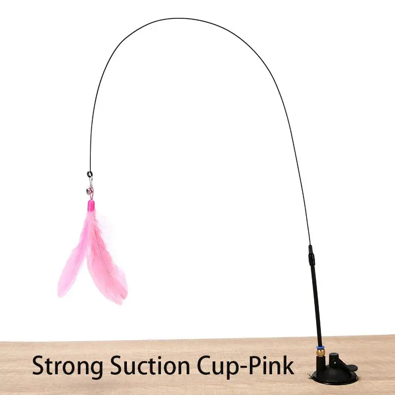 Interactive Cat Toy Hands Free Cat Wand Teaser Wand With Feathers Bell Suction Cup Bird Toy Pet Supplies