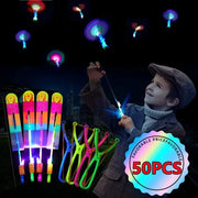 New Light Up Arrow Rocket Helicopter Flying Toys With LED Neon Glow For Parties And Gifts Rubber Band Catapult