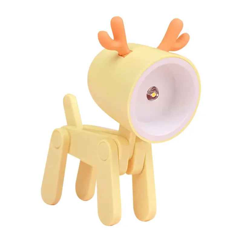 Mini LED night light folding desk lamp in yellow cartoon deer figure with orange antlers for kids' bedside decor
