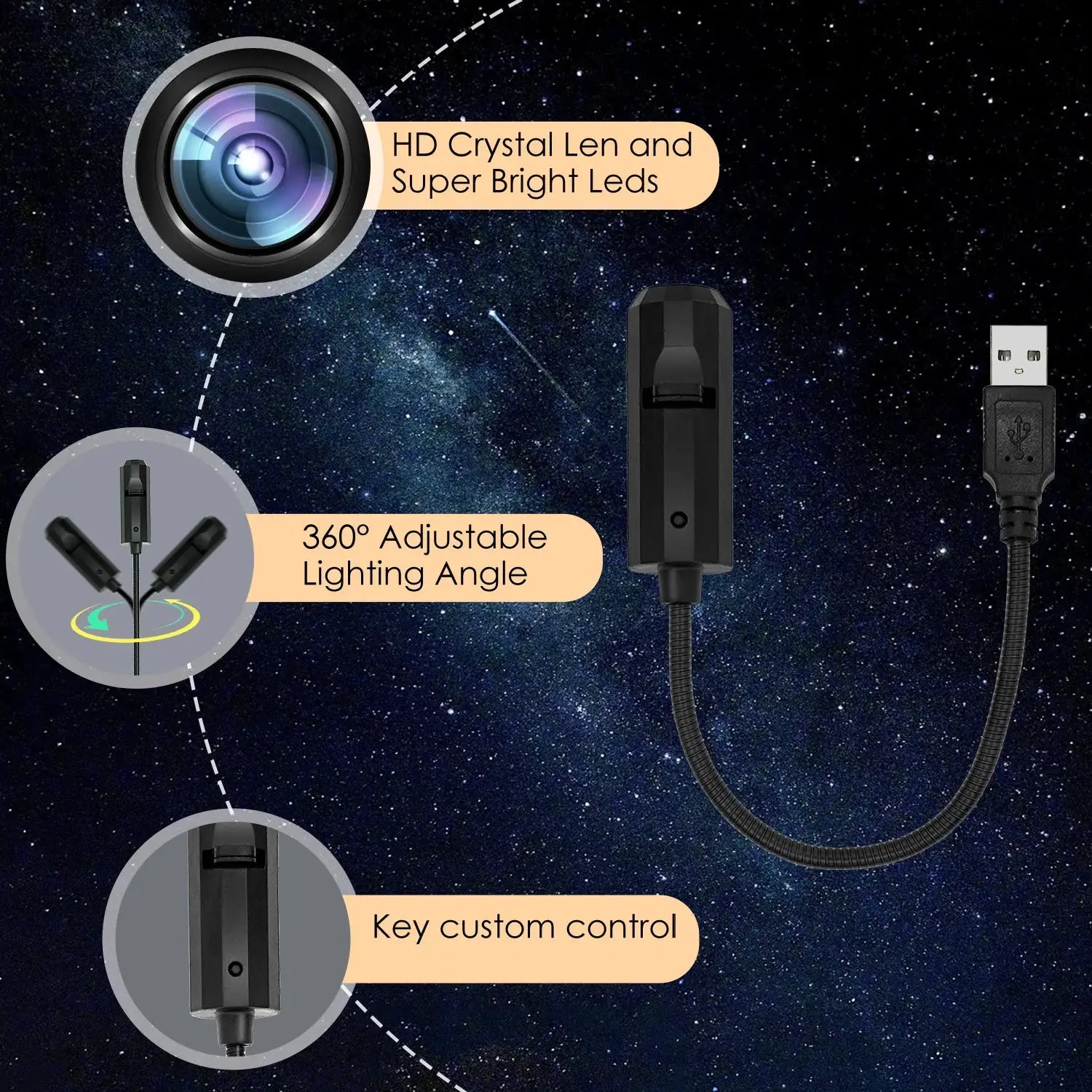 Three Color Moon Changing LED Light With Starry Sky Projection USB