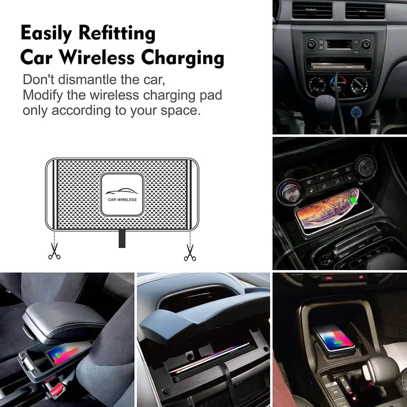 Simples Market car wireless charging pad with USB cable for iPhone 12–16 Pro Max, Samsung, Xiaomi, AirPods Pro 2, LG