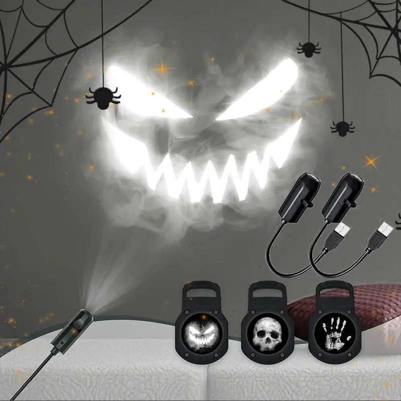 Simples Market Halloween USB projector light with 3 projection faces skull, teeth, hand for rotating spooky patterns