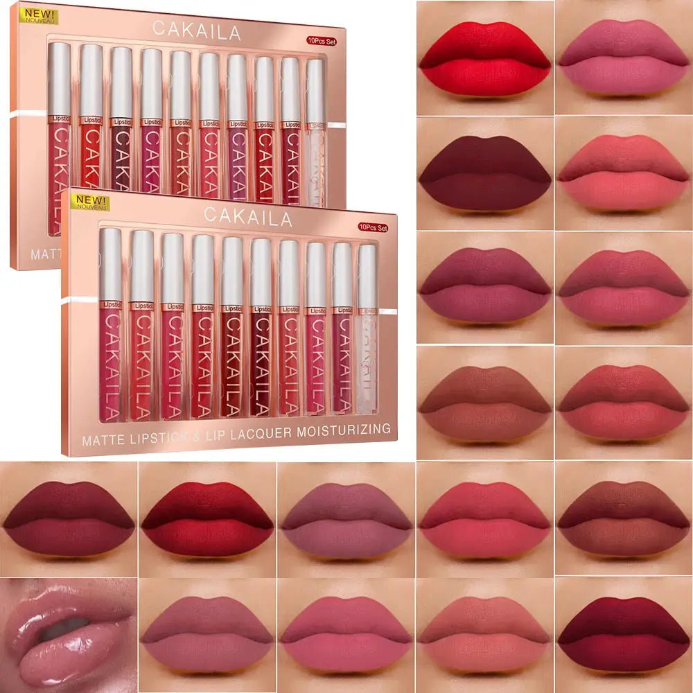 Matte Liquid Lipstick Lip Oil 10 Piece Set Waterproof Velvet Lip Gloss Long Lasting Non Transfer Nude Red Pink Makeup