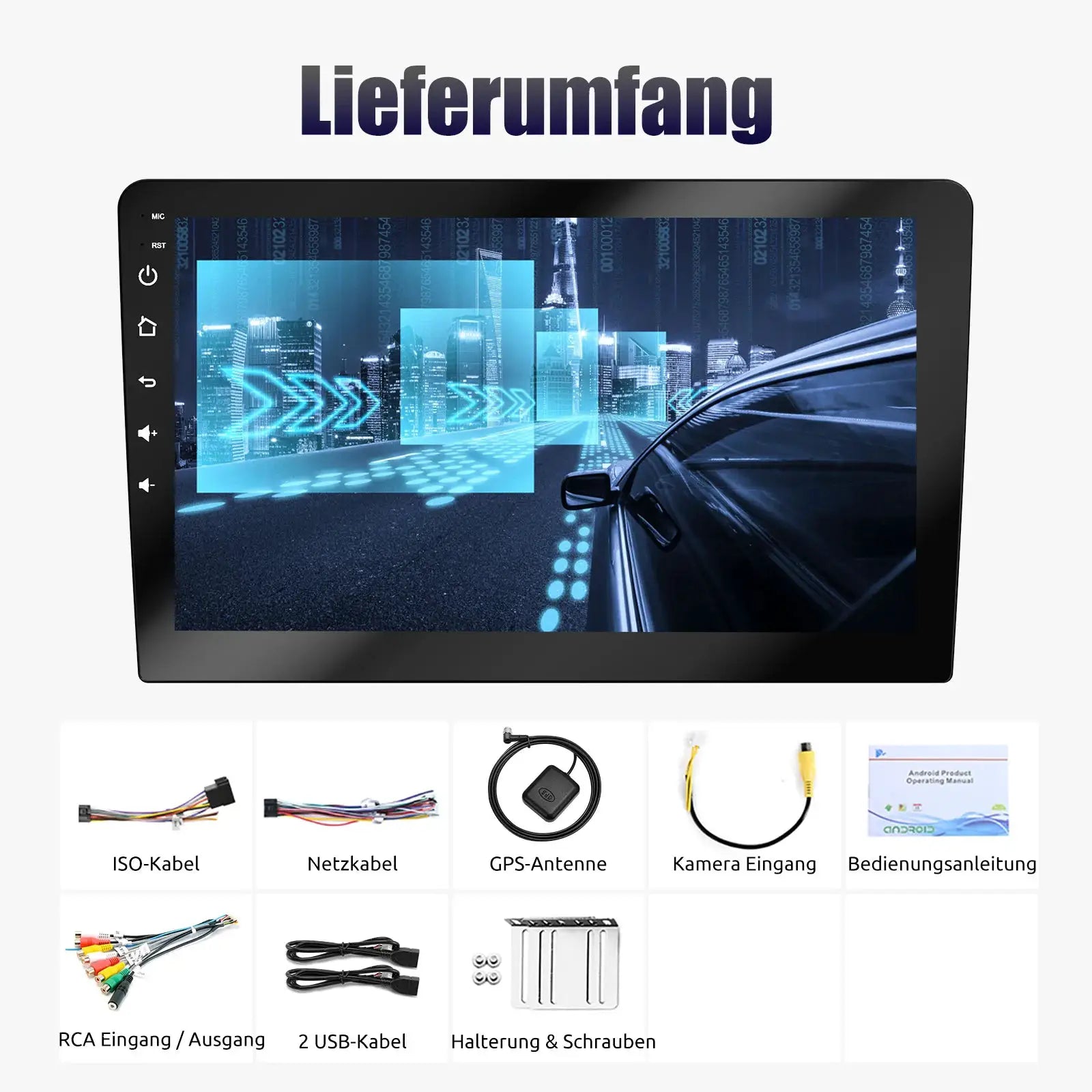 ESSGOO black car stereo head unit (7/9/10 inch) with Android Auto, CarPlay, GPS and Wi‑Fi