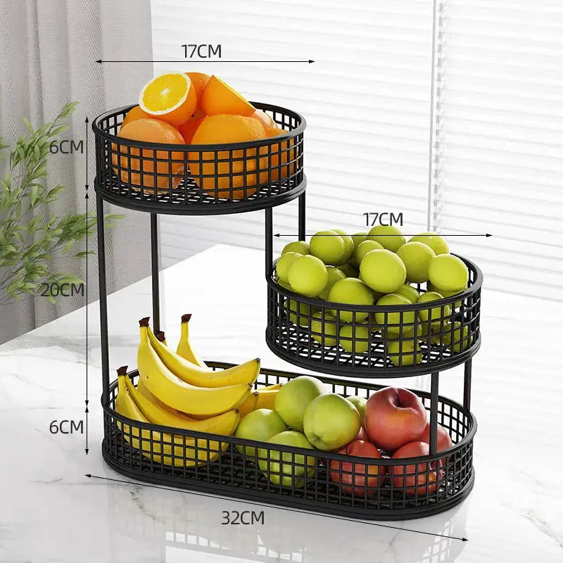 Stainless Steel Round Multi Layer Fruit Basket Display Rack Kitchen