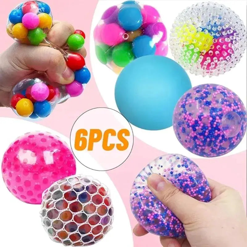 Six Pack Mini Squishy Stress Balls Rainbow Set EDC Toy Sensory Fidget Balls Stress Relief Durable Non Toxic