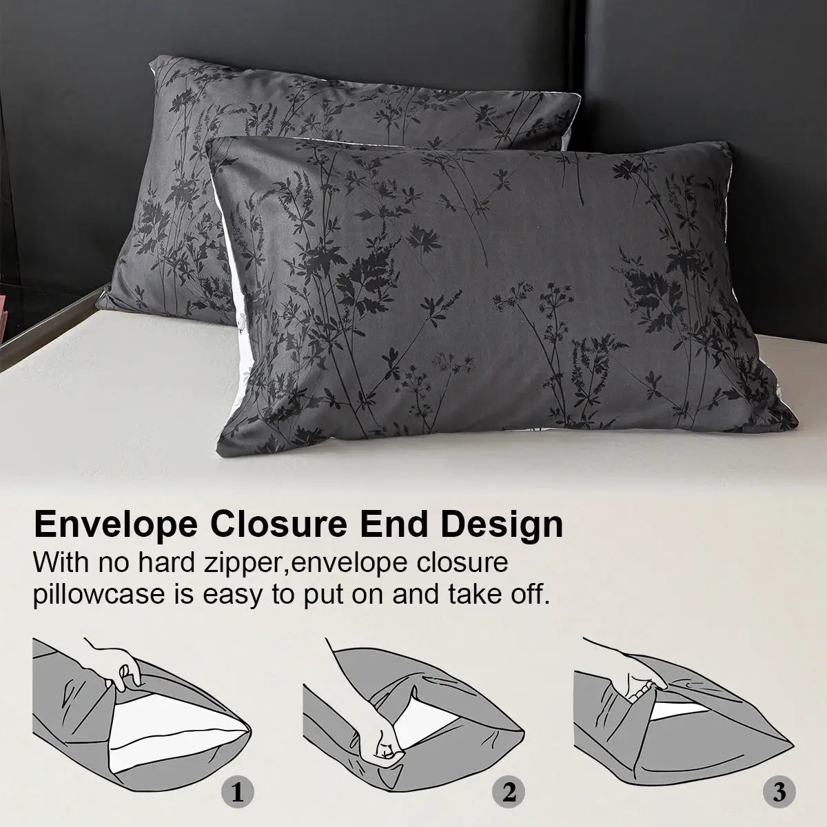 Simples Market 3pc Zhusheng Kongye duvet cover set in dark gray; includes duvet cover and 2 pillowcases