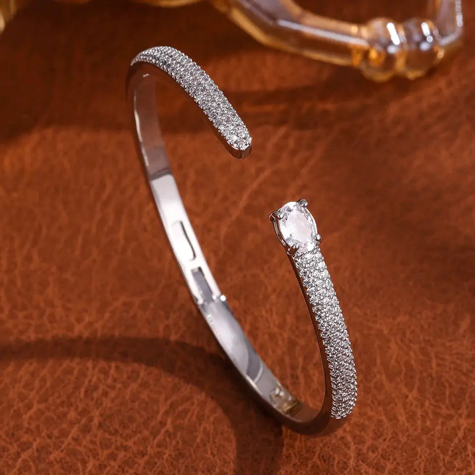 Luxury Geometry Gold Color Cuff Bangles For Women With Cubic Zirconia Bracelets For Party And Everyday Wear