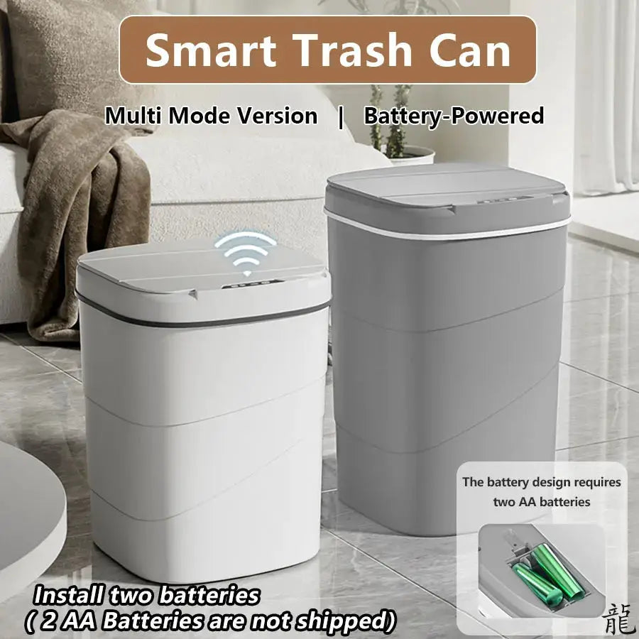 Simples Market smart sensor touchless trash can, battery-powered, white and gray dual trash cans
