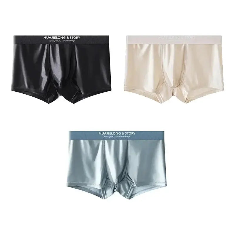 3-pack men's boxer shorts with satin-like finish in black, beige, blue-gray; HUAJIELONG & STORY waistbands