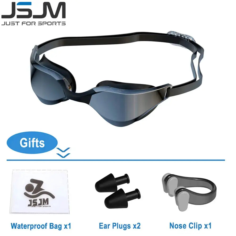 JSJM Anti Fog Swimming Goggles For Adults HD Wide Angle Lens Waterproof Adjustable Silicone Strap For Men And Women