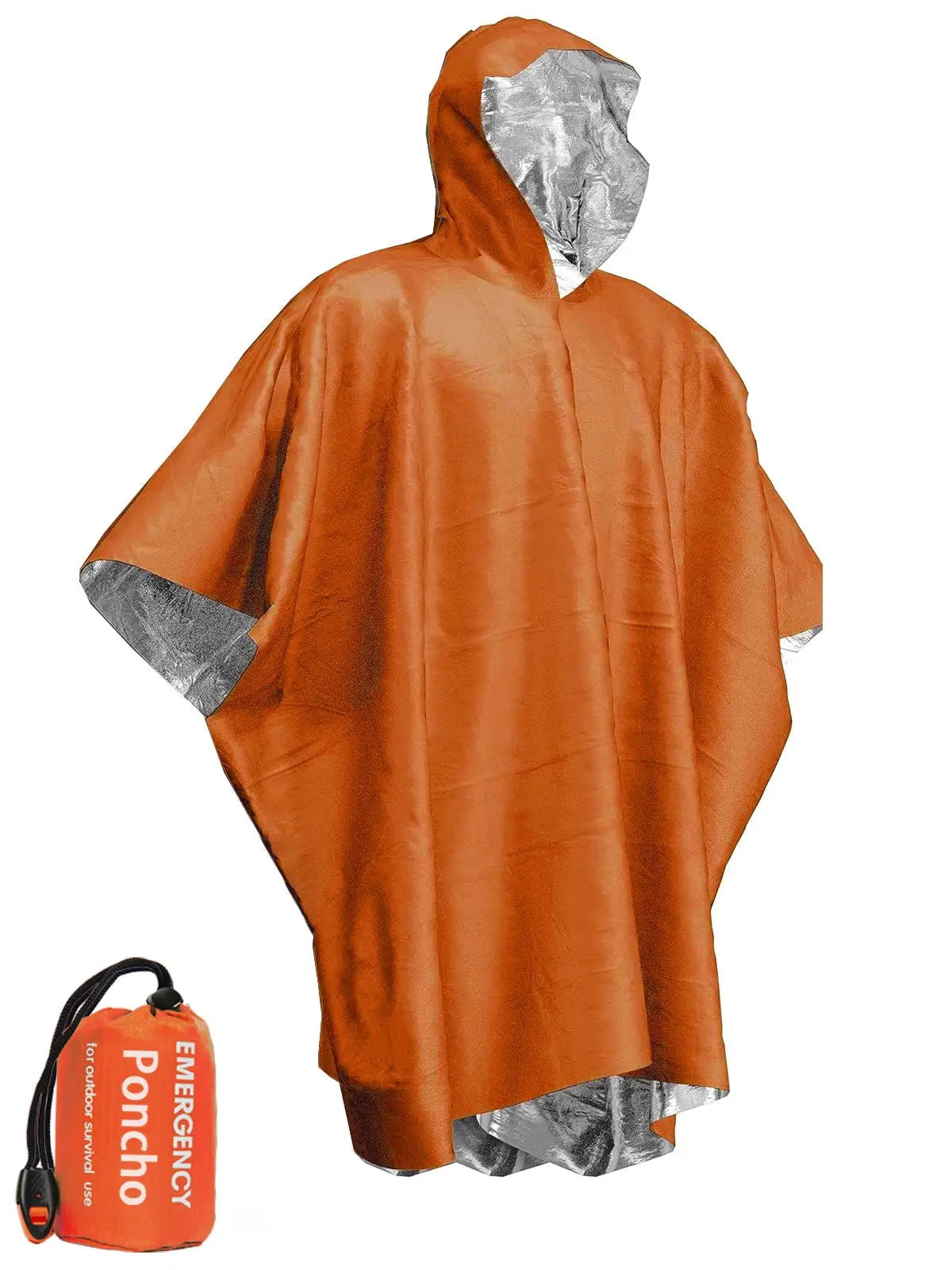 Emergency Waterproof Poncho With Aluminum Film Disposable Thermal Blanket For Camping Survival Gear And Rain Protection