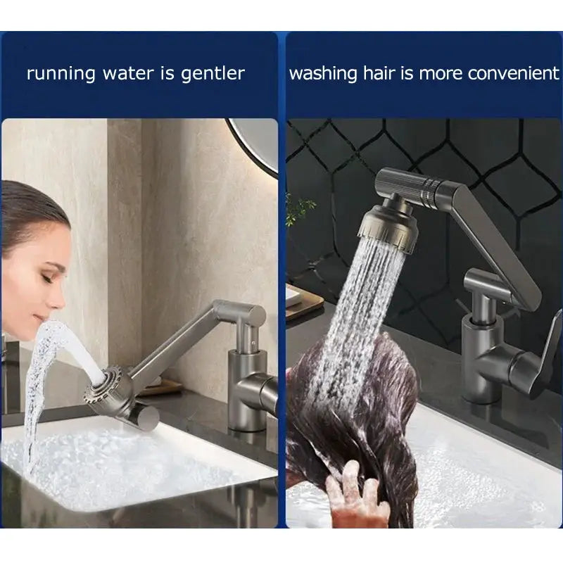 Basin faucet with hot and cold rotating spray, silver finish, universal kitchen and bathroom