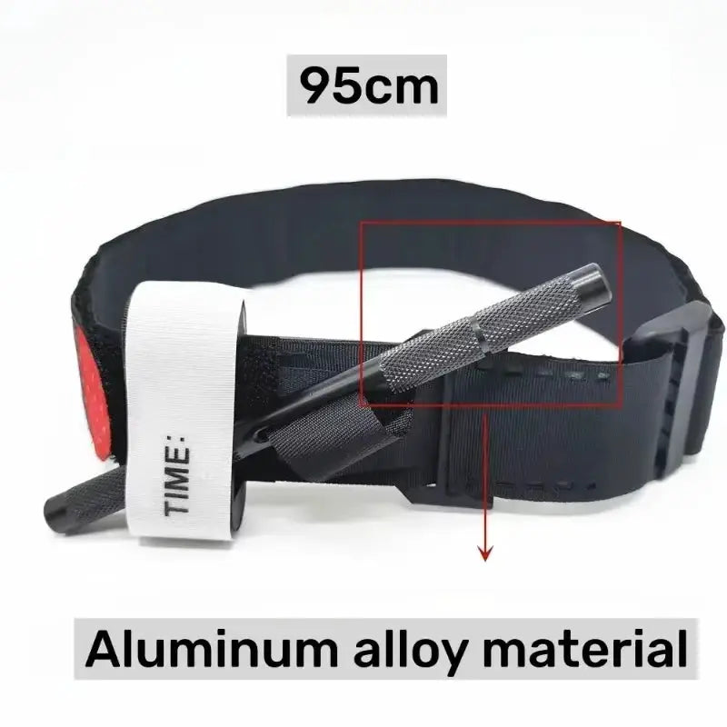 Tourniquet with aluminum alloy rod, 95 cm, black tactical strap for repeated-use hemostasis