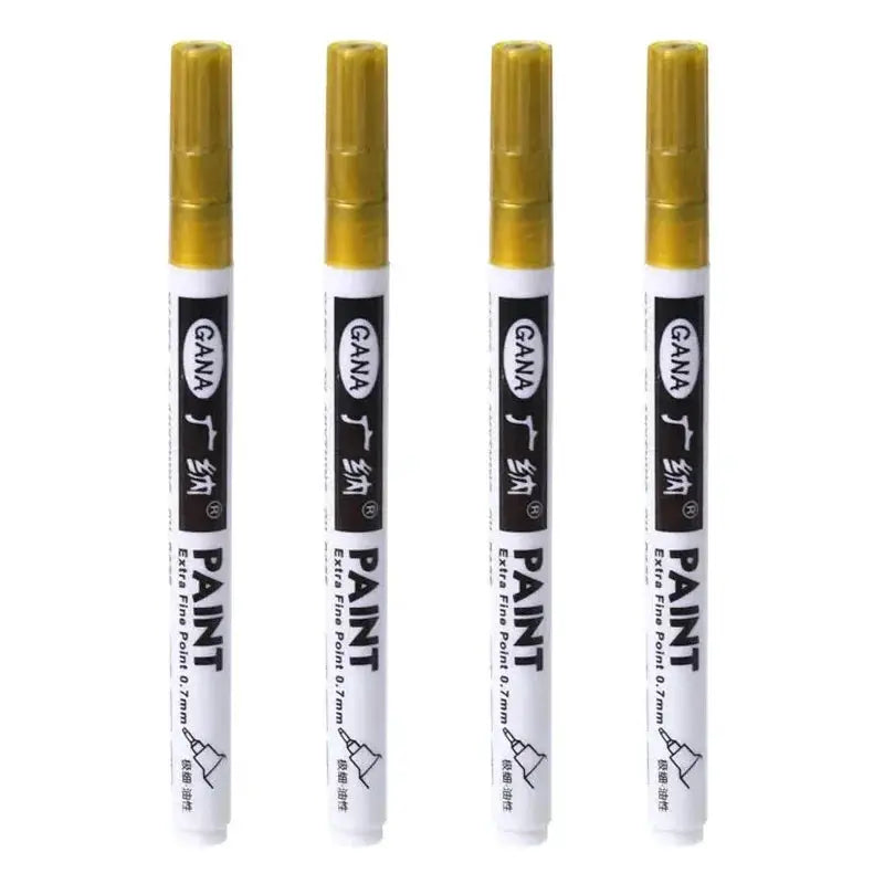 4-pack GANA paint markers, white-bodied pens with gold caps, 0.7mm extra-fine, oil-based, waterproof