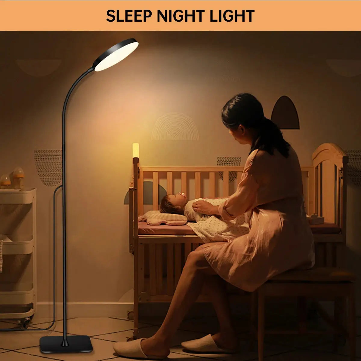 LED floor lamp by Simples Market with flexible gooseneck, dimmable reading light for nursery or living room