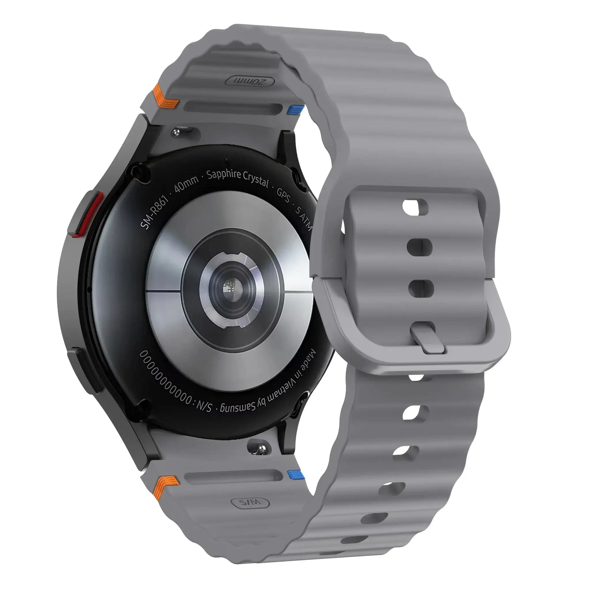 Simples Market original silicone band for Samsung Galaxy Watch (40–47mm), gray with orange and blue accent loops