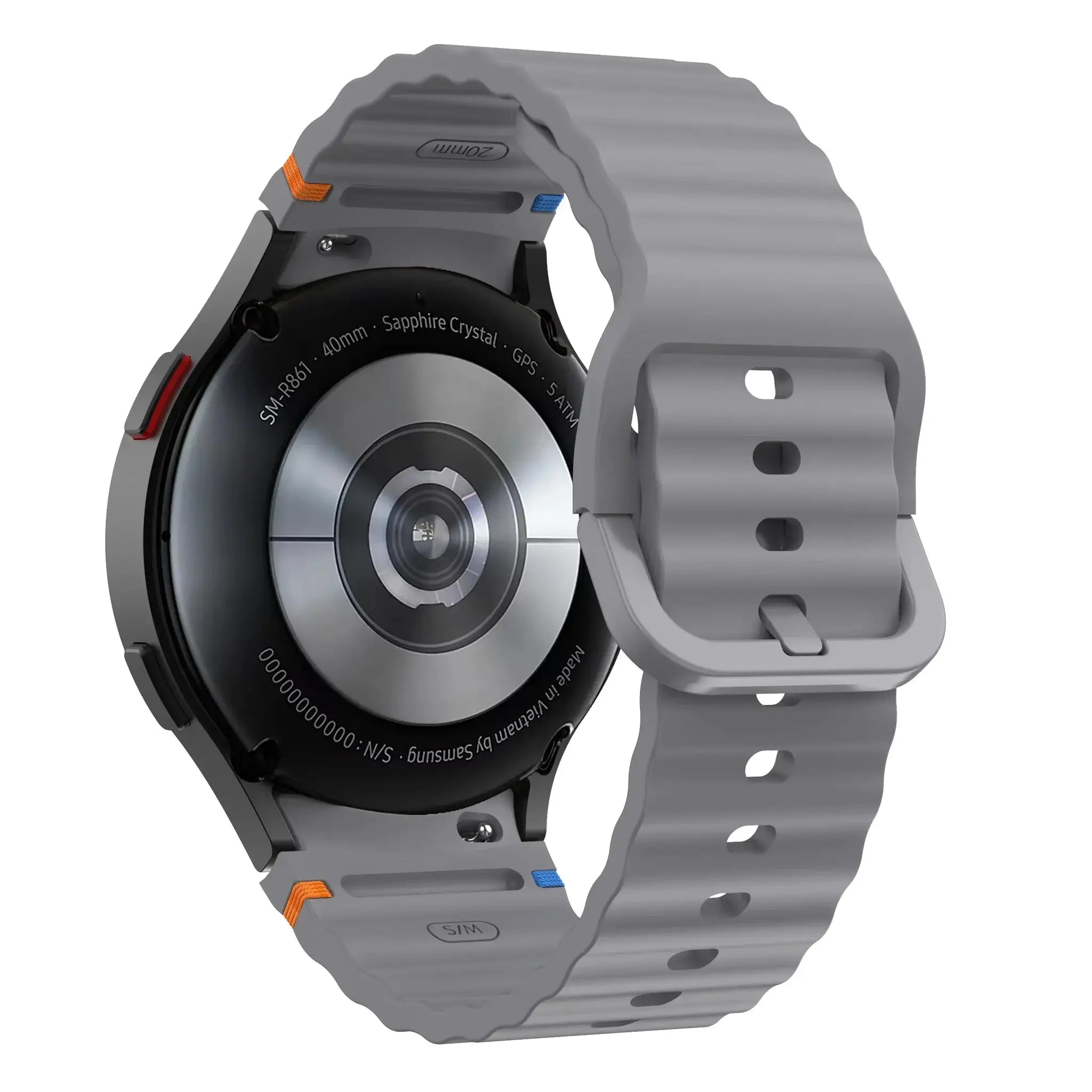 Simples Market original silicone band for Samsung Galaxy Watch (40–47mm), gray with orange and blue accent loops