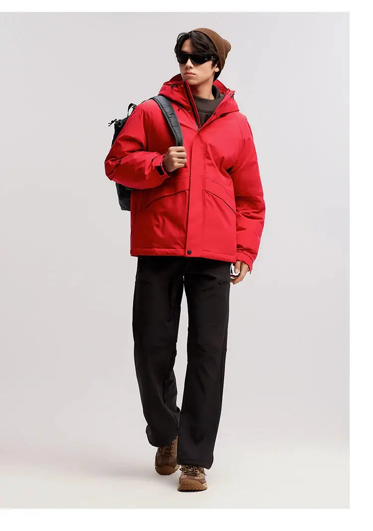 Semir men's red down jacket, mid-length hooded puffer.