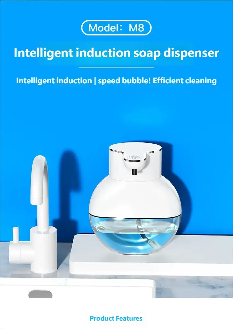 Homefish automatic soap dispenser by Simples Market, white with clear round reservoir for wall-mounting
