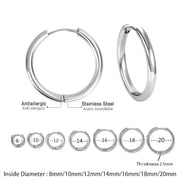 2 Pcs Unisex Small Hoop Earrings Stainless Steel Silver Tone Hypoallergenic For Women And Men Round Circle Jewelry