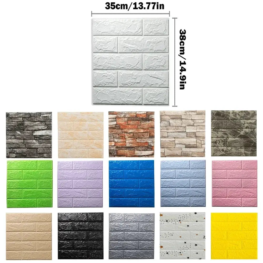 10pcs self-adhesive 3D foam brick wall stickers set by Simples Market, waterproof, assorted colors for interior decor
