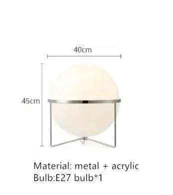 Modern white acrylic spherical lampshade LED floor lamp with metal stand, 40 cm dia, 45 cm tall, E27 bulb