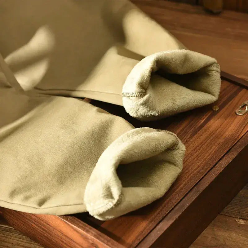 HIQOR 2025 men's cotton safari pants, loose fit with fleece-lined cuffs in khaki