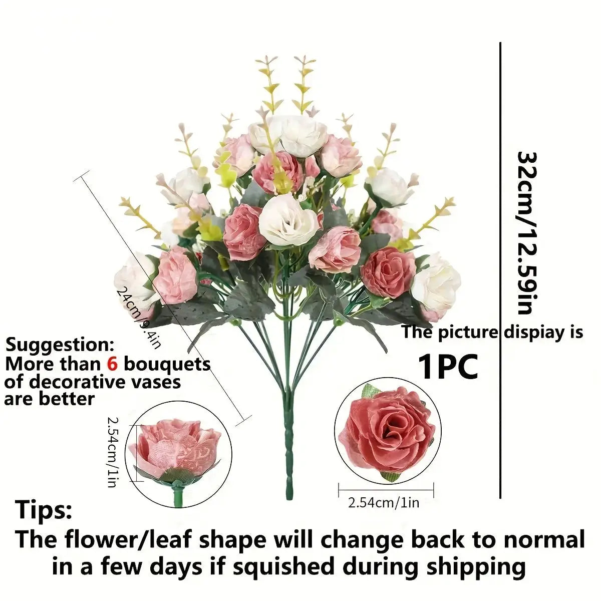 Artificial Silk Rose Bouquet 7 Stems 21 Heads for Wedding Christmas Wreath Home Decor Vase Bridal Bouquets