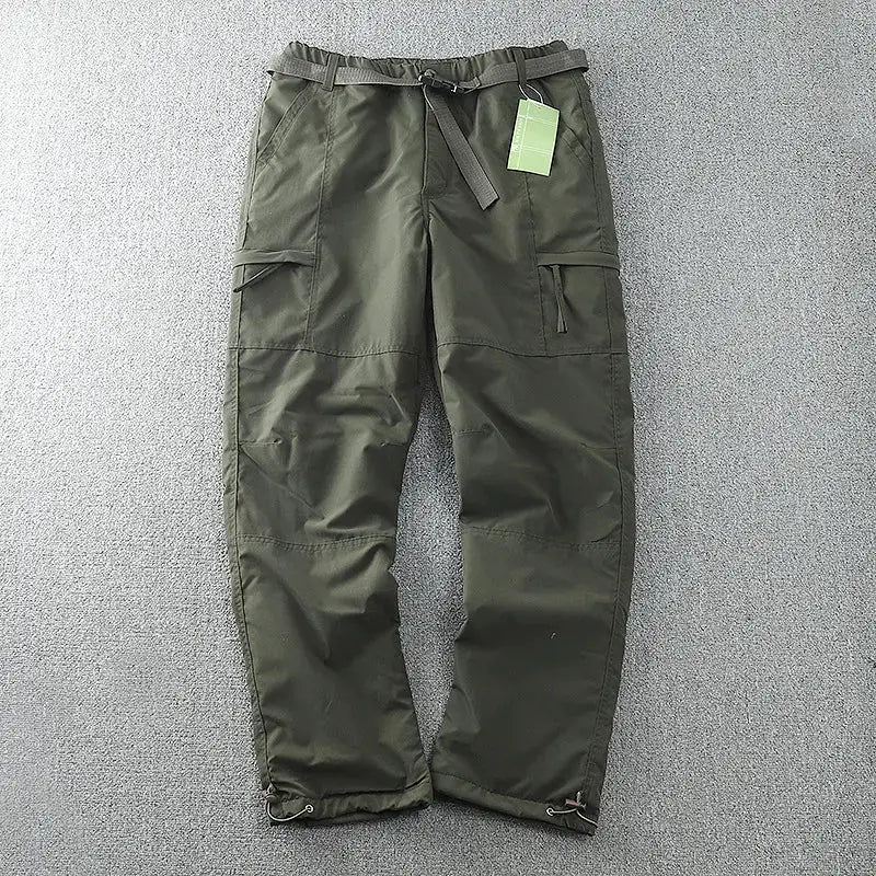 Waterproof windproof fleece-lined outdoor pants for men, olive green cargo straight-leg trousers - Simples Market