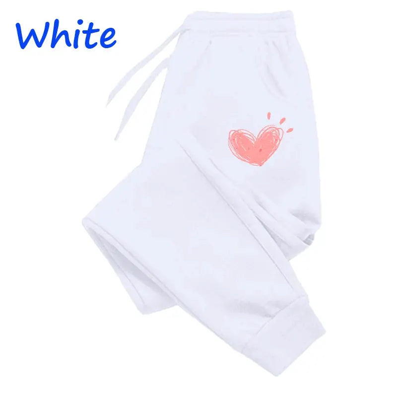 CozyWear Women Heart Print Fleece Lined Sweatpants Slim Fit Joggers For Autumn Winter