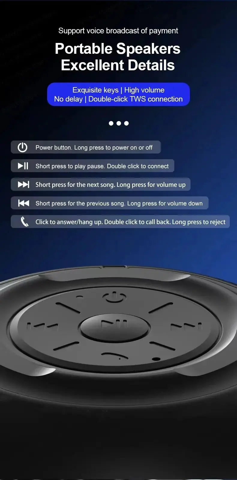 Lenovo K3 Pro Bluetooth speaker with large round control pad, gray finish, portable outdoor loudspeaker