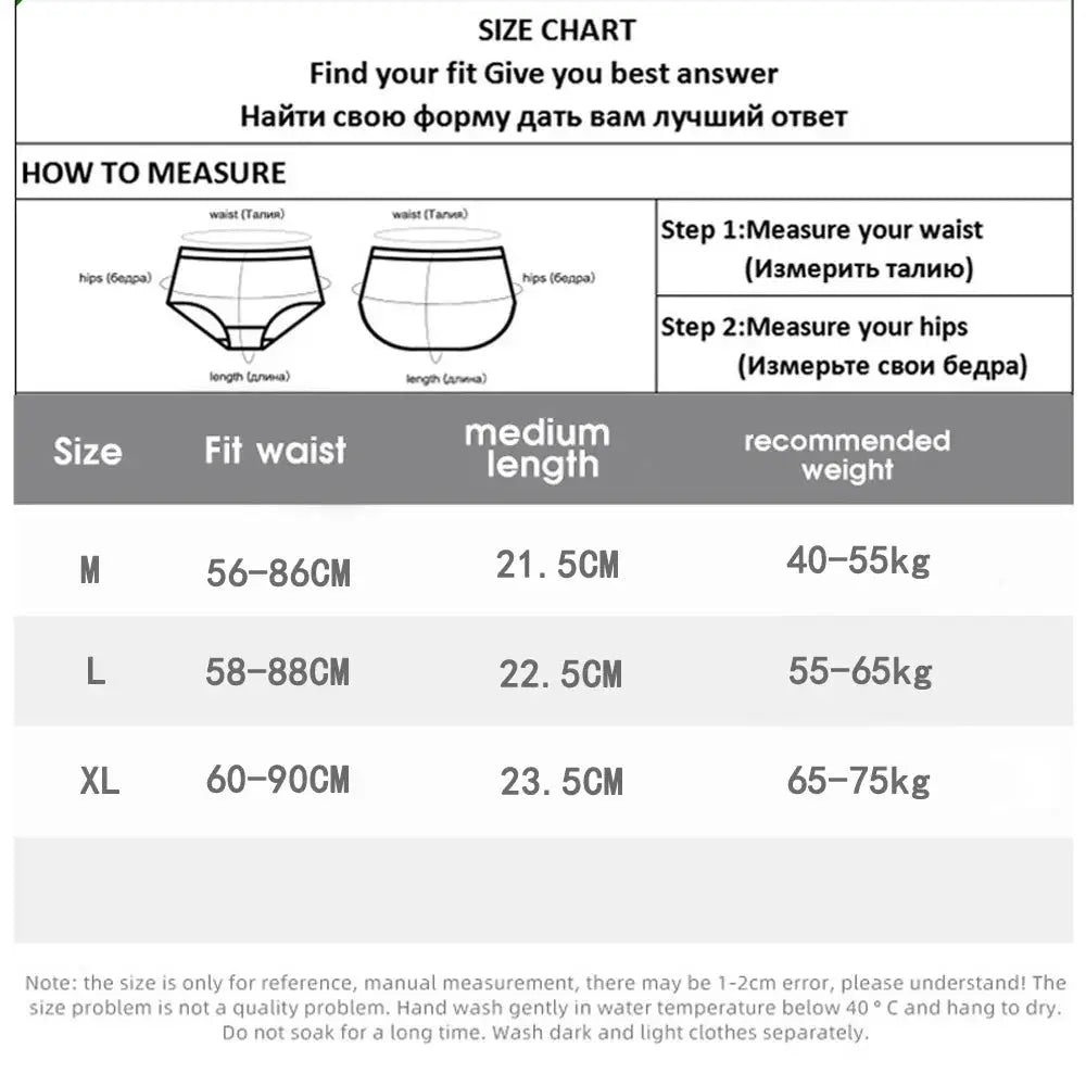 Women's panties size chart by Simples Market showing waist and hip measurements (M/L/XL)