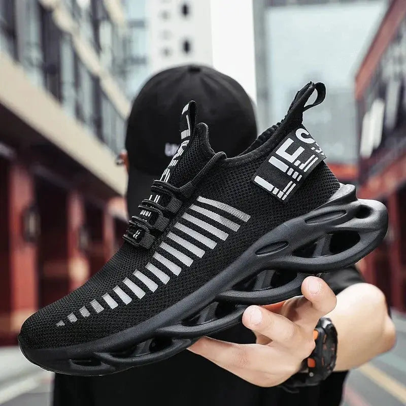MAEDEF men's black mesh casual sneakers with a breathable platform sole