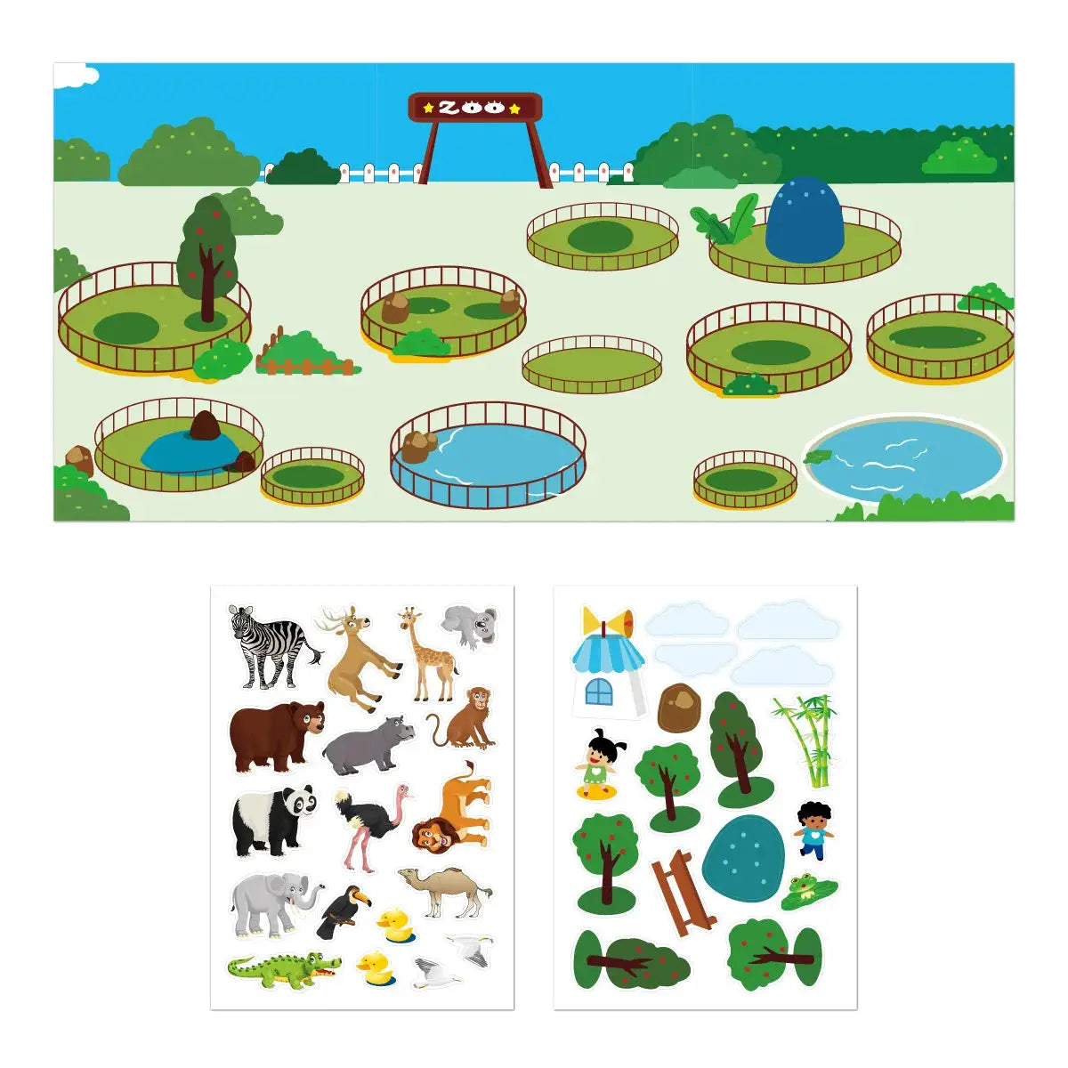 Kids Reusable Sticker Book for Ages 2 to 6 Featuring Multiple Cartoon Scenarios DIY Puzzles Educational Toy Gift