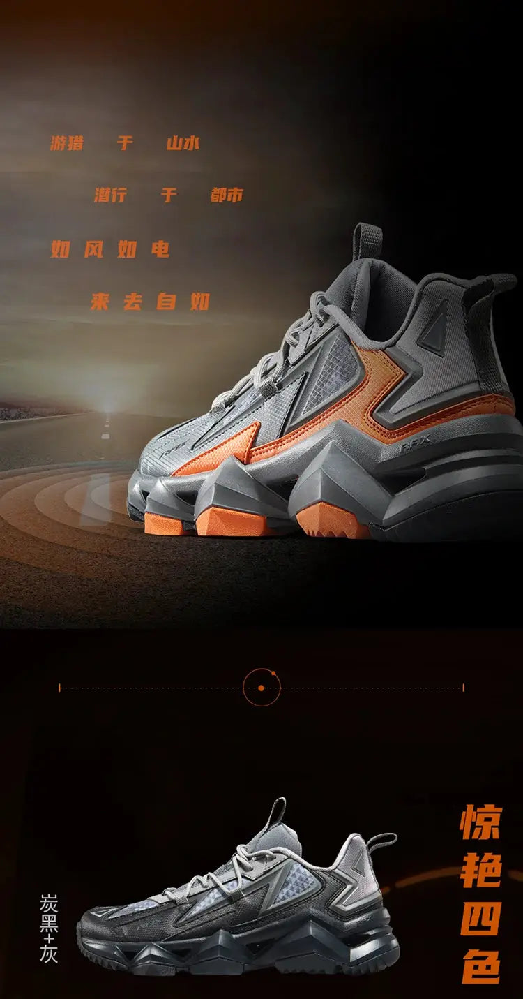 Rax men's waterproof hiking shoes pair in gray with orange accents and rugged outsole